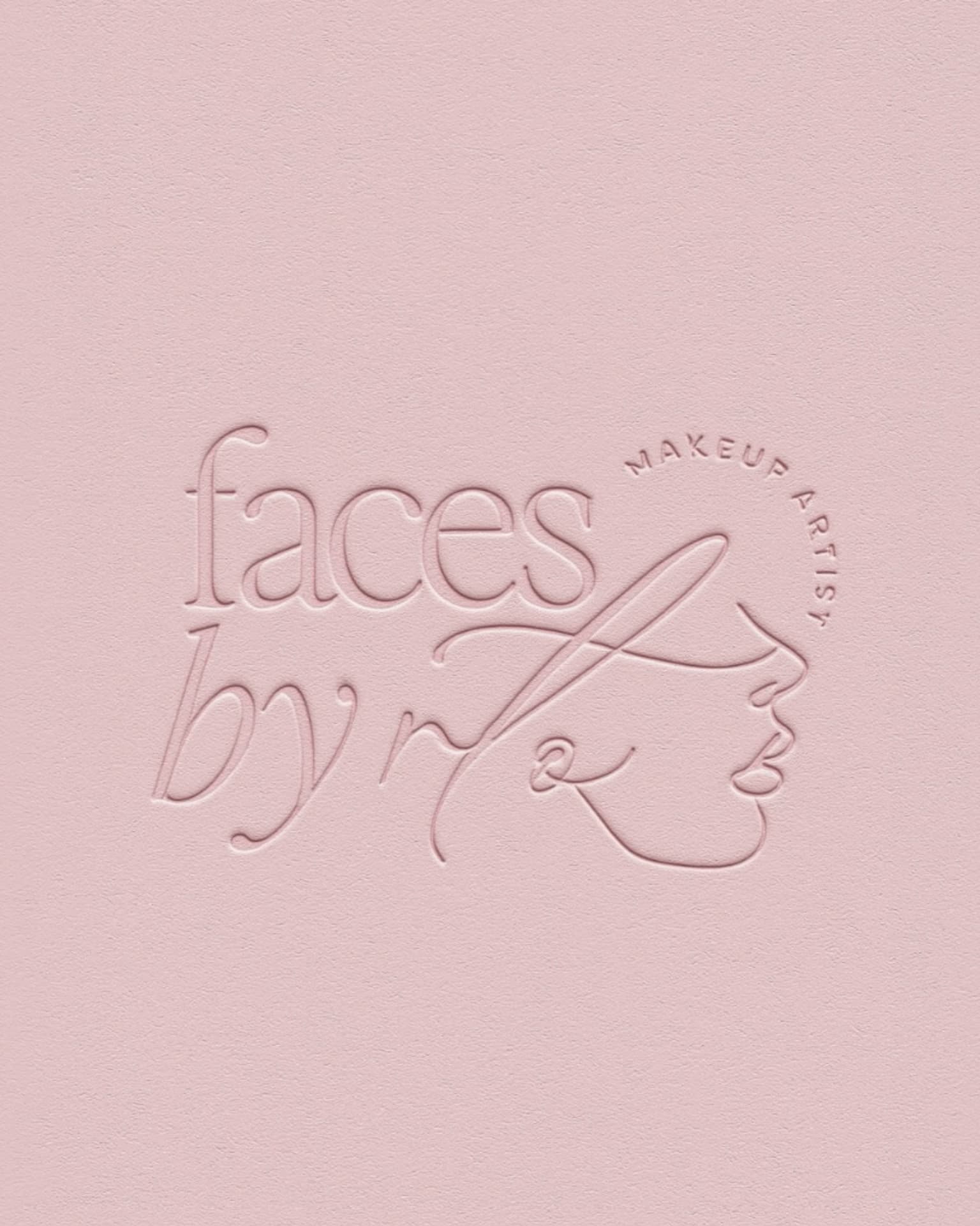 Faces By RTO embossed logo on blush paper